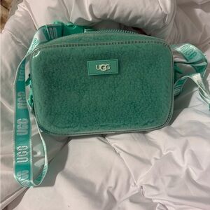 UGG Blue Plush Crossbody Bag with Fuzzy Texture